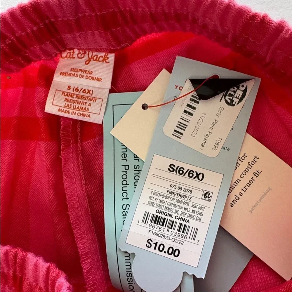 Cat & Jack Kids Pink Plaid Pajama Pants Size S (6/6X)